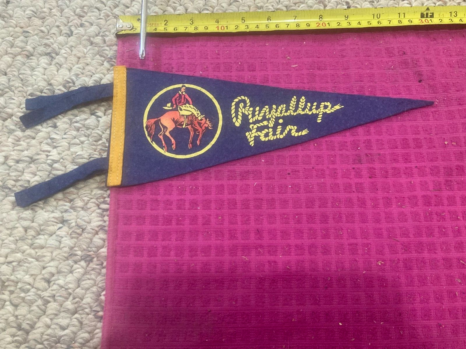 Rare VTG Washington State Fair Puyallup WA Flag PENNANT COWBOYS Rodeo -SHIP FAST