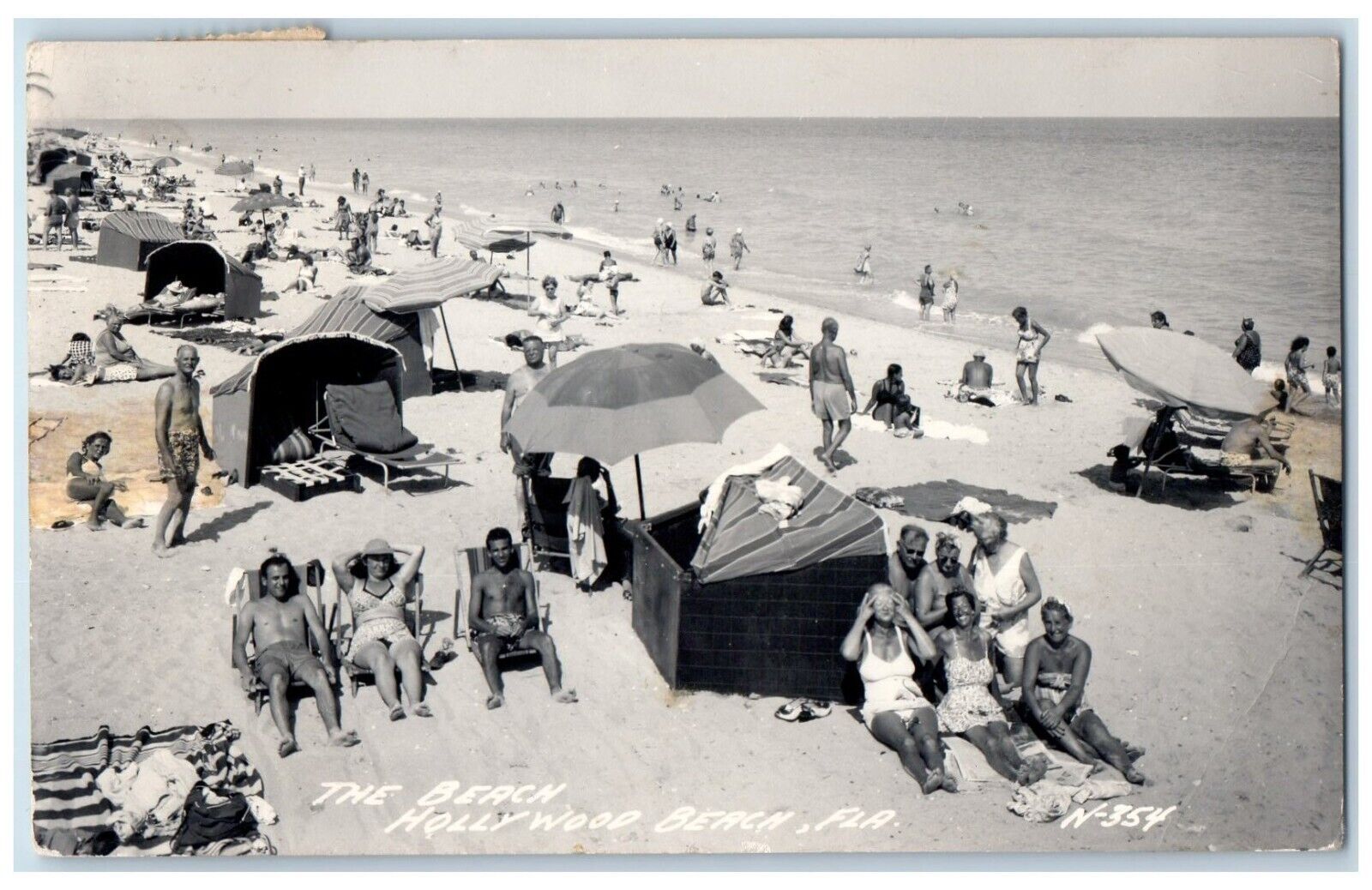 c1940's The Beach Atlantic Ocean Hollywood Florida FL RPPC Photo Posted Postcard