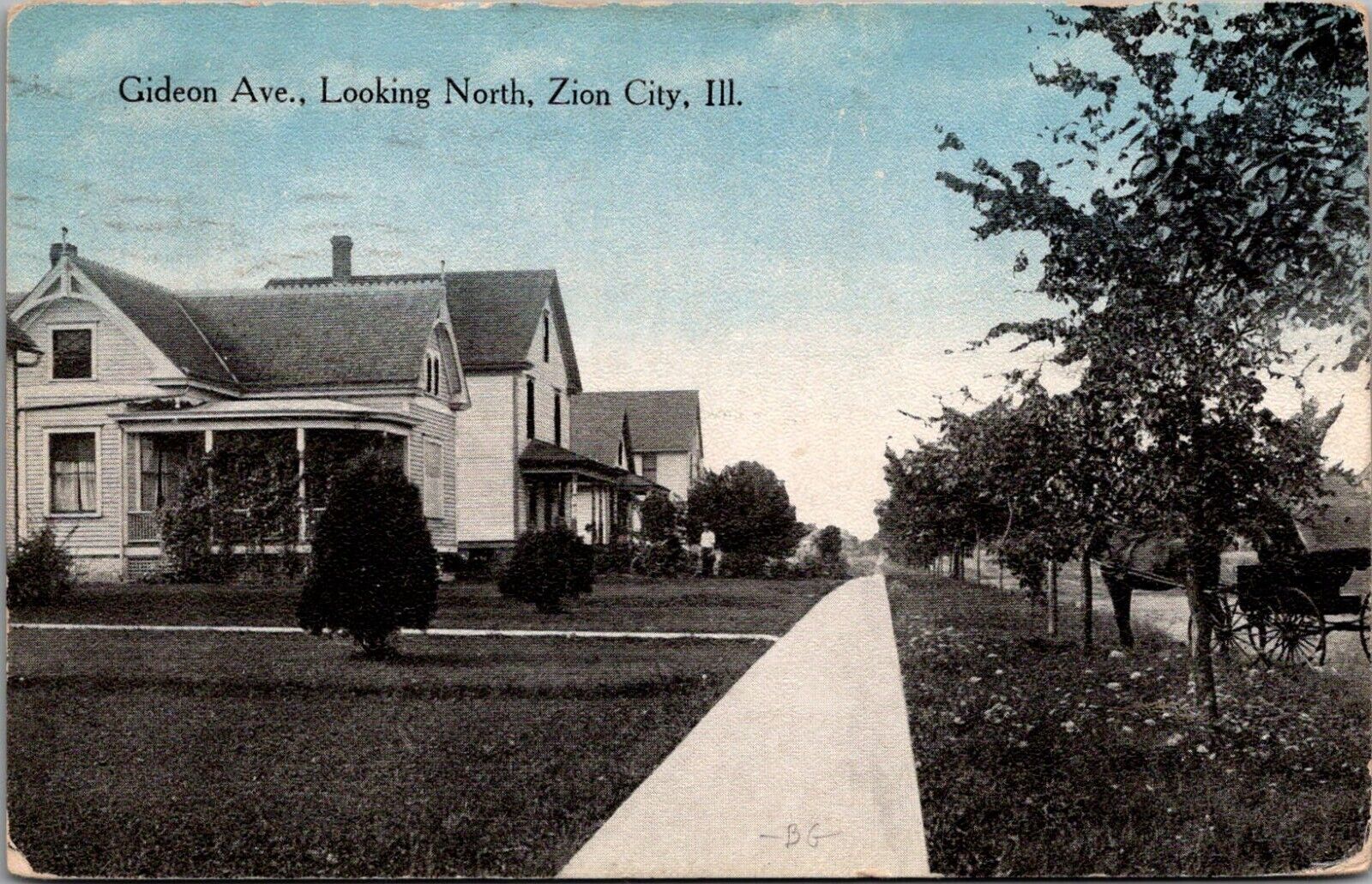 Postcard Zion City, Illinois; Gideon Avenue, Looking North 1920 De