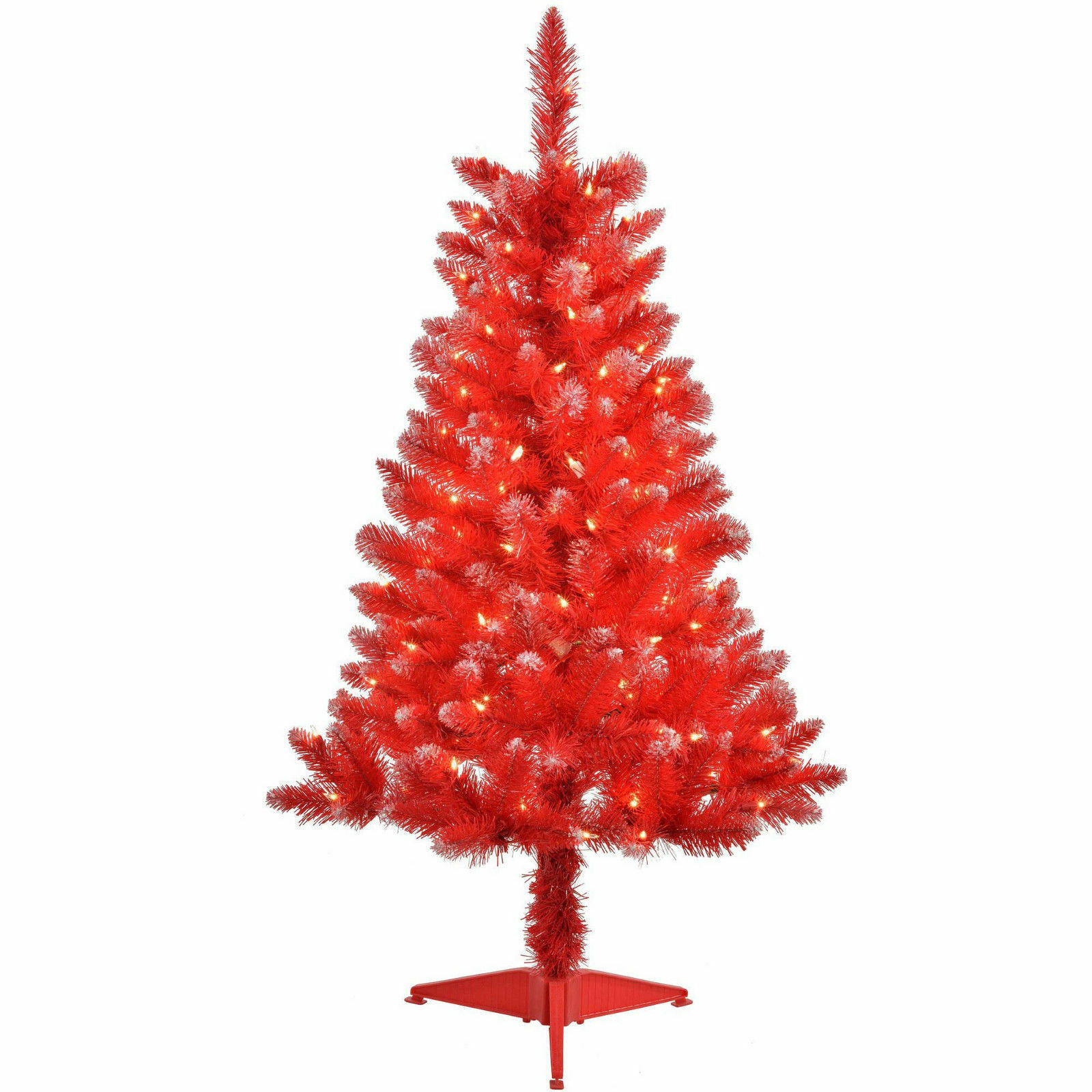 4FT Pre-Lit 150 Clear Light Artificial Christmas Tree 48inch RED
