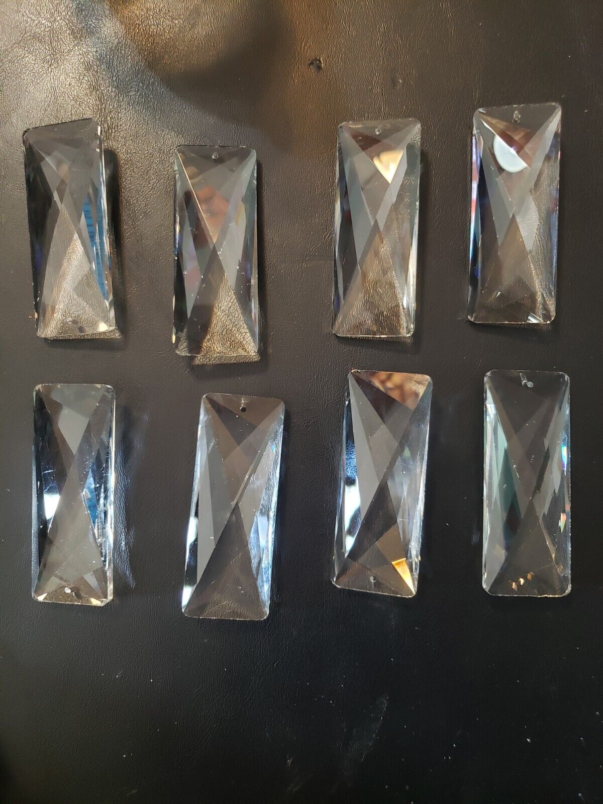  8 pcs Faceted Rectangle  Crystal Spacer Pendants Lamp Prism Chandelier Part