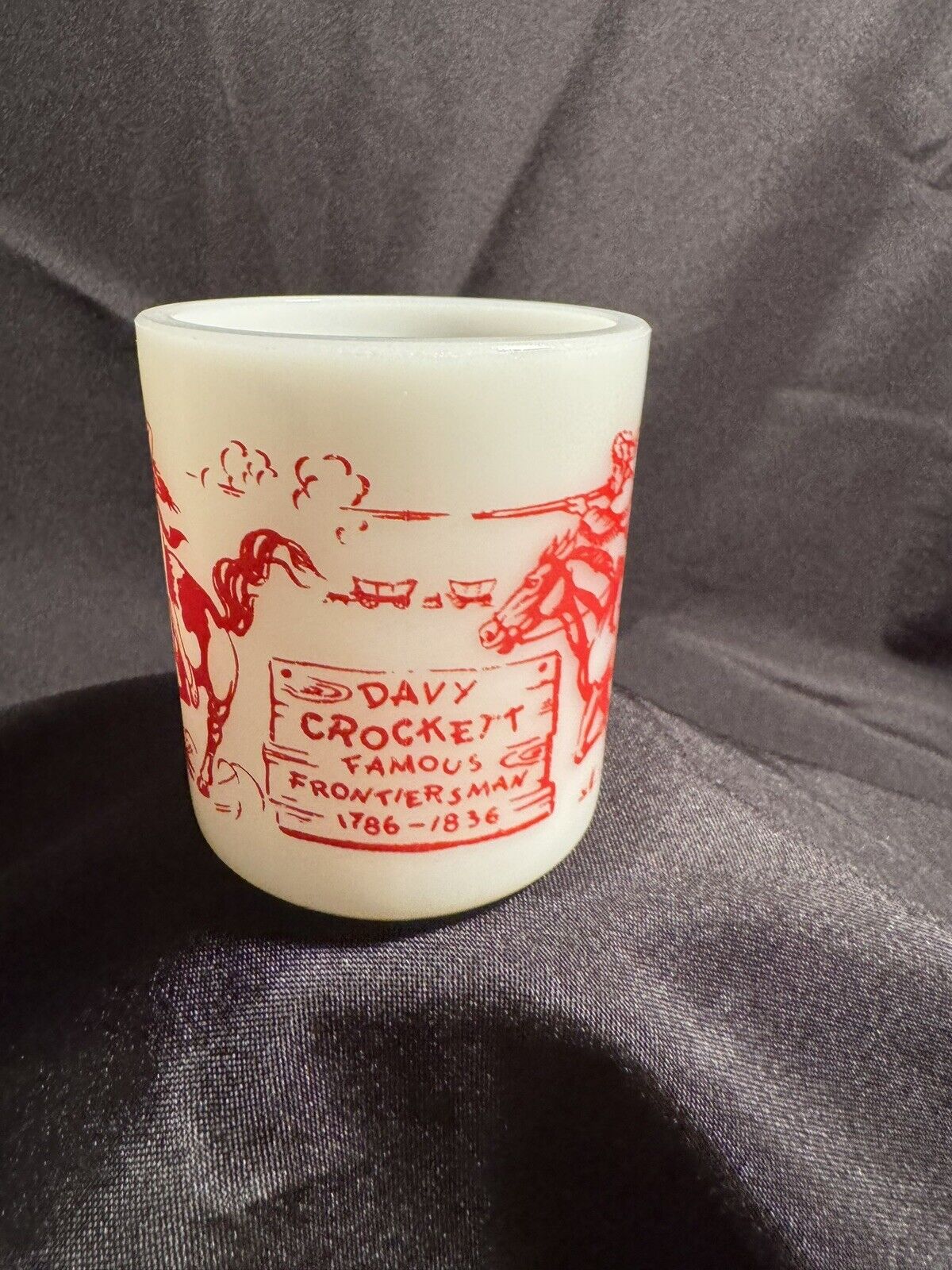 Vintage Davy Crockett Hazel Atlas Milk Glass Mug Wild West TV Kids Cup EUC