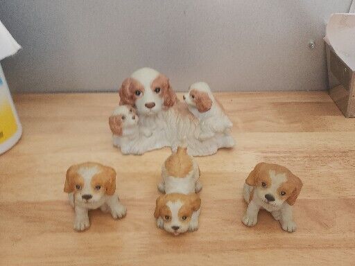 Homco 1407&1434 Set of 4 Bassett Hound Spaniel Puppies Porcelain Vintage