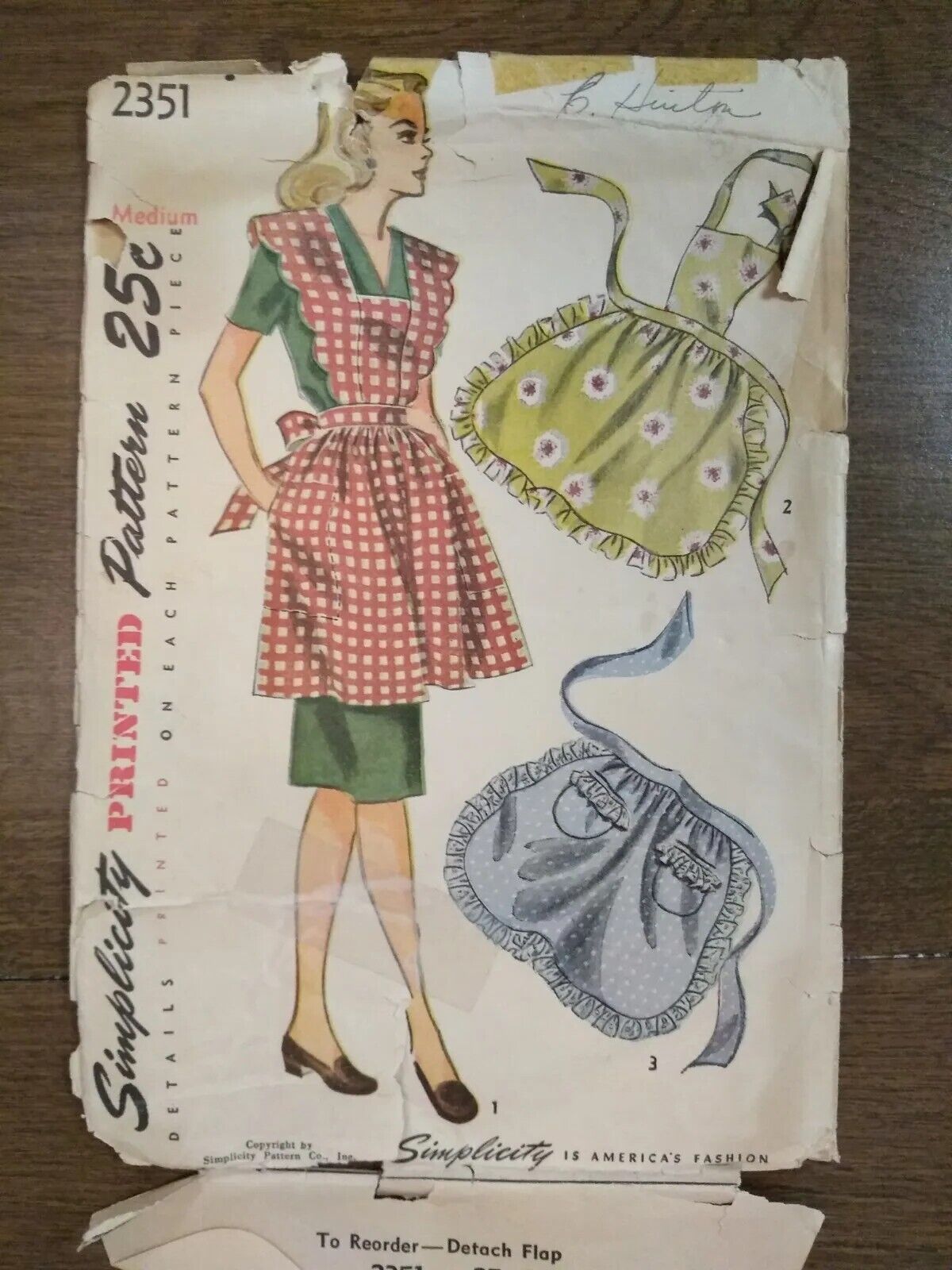 Vintage Apron Pattern 1940s 1950s Used