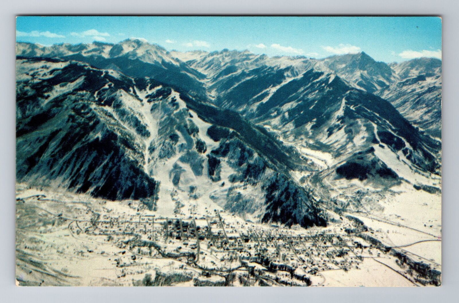 Aspen CO-Colorado, Aerial Town & Ski Area, Scenic Mountains, Vintage Postcard