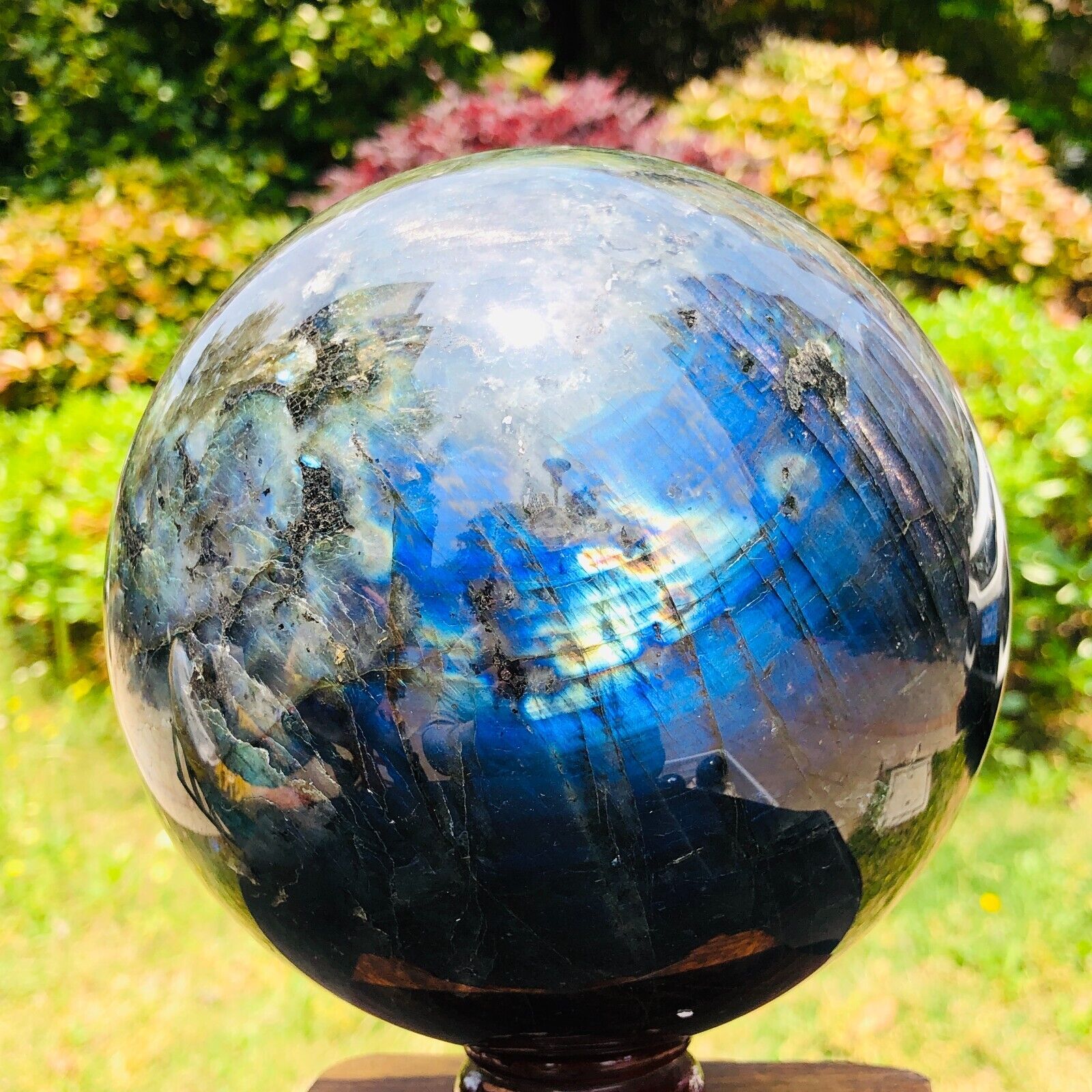 9.43LB Natural labradorite ball rainbow quartz crystal sphere gem reiki healing