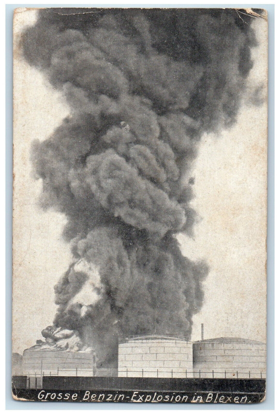 c1910 Big petrol explosion in Blexen Nordenham Germany Antique Postcard