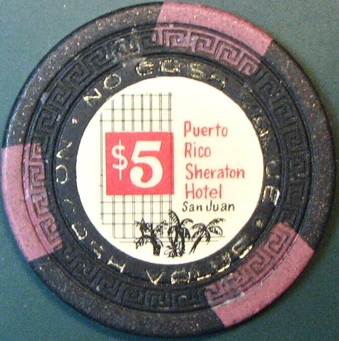 $5 Vintage. Casino Chip. Sheraton, San Juan, PR. 1963. Q14.