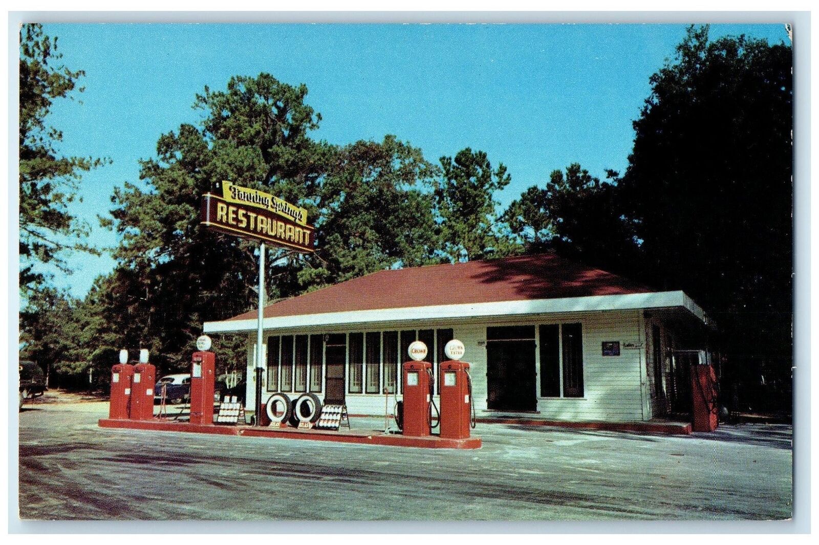 c1960's Fanning Springs Restaurants Service Station Old Town Florida FL Postcard