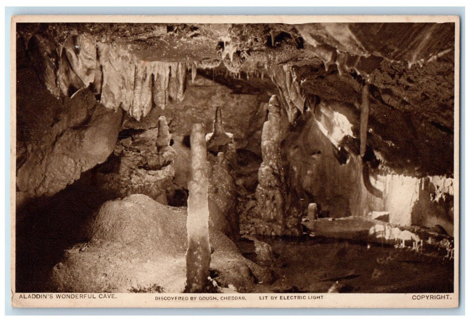 c1940's Aladdin's Wonderful Cave Lit By Electric Light Cheddar England Postcard