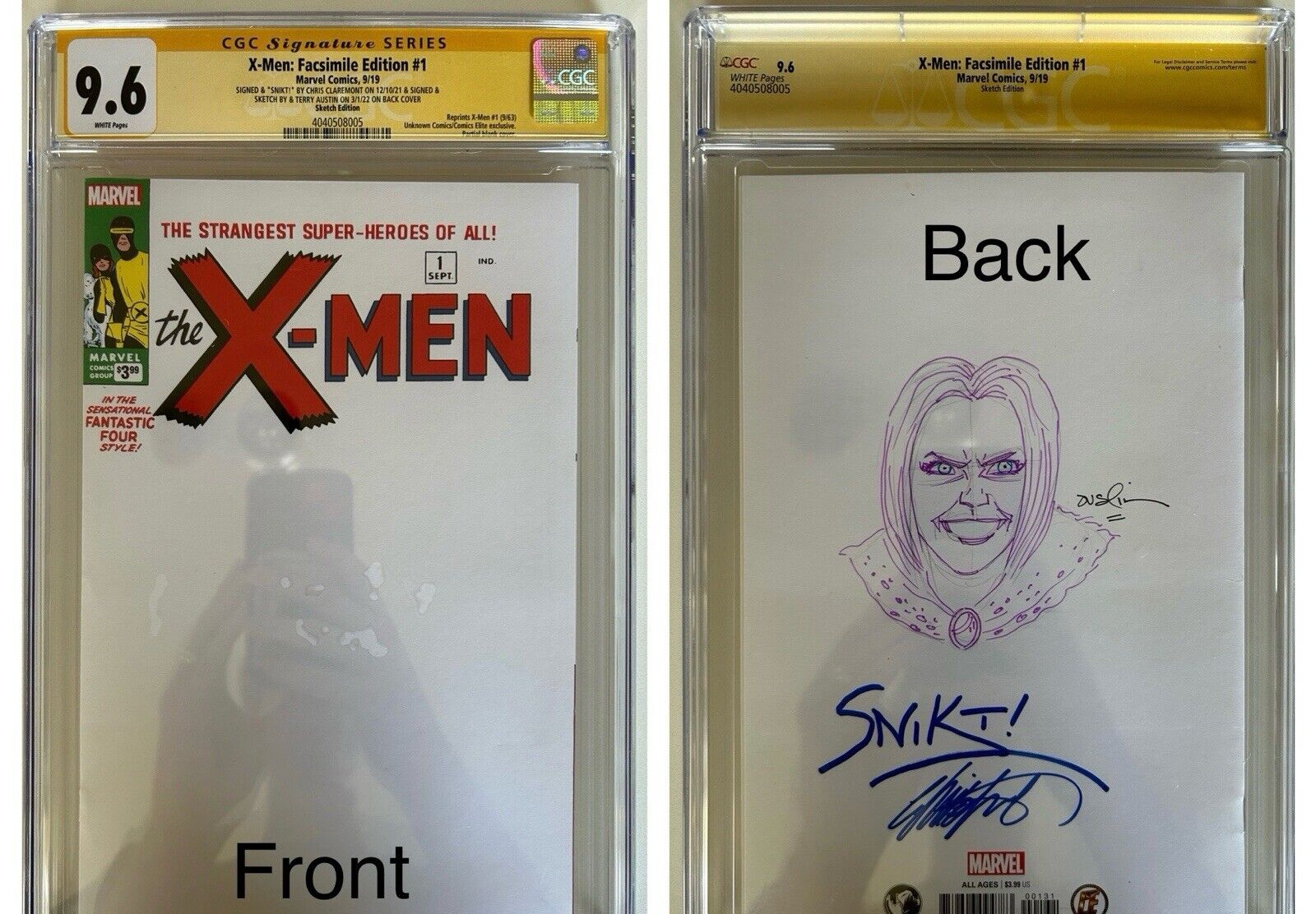 CGC 9.6 w/ SKETCH: X-Men #1 Facsimile TERRY AUSTIN & CLAREMONT SIGNED & Snikt ss