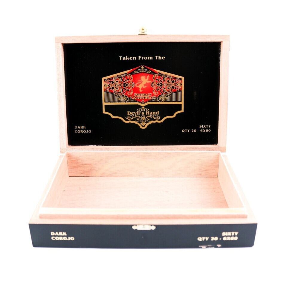 The Devil's Hand Dark Corojo Sixty Empty Empty Wooden Cigar Box 10.25