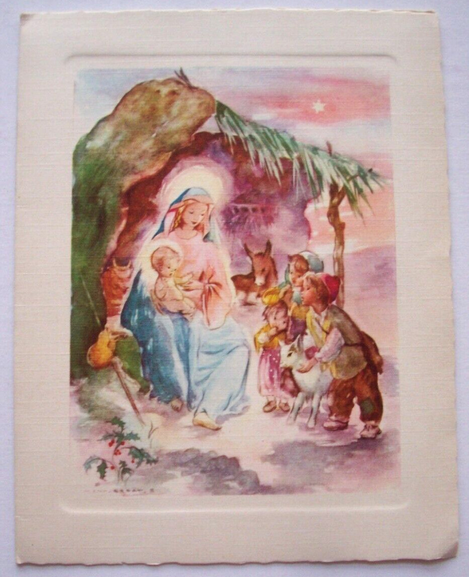 Visiting Nativity Mother & Child vintage French Christmas  greeting card *KK17