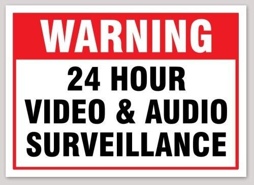4 Inch Warning 24 Hour Video & Audio Surveillance Vinyl Sticker
