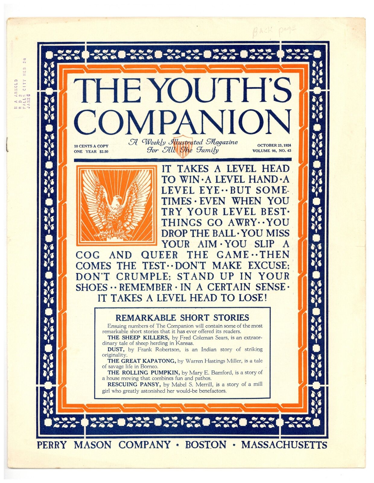 Youth's Companion Magazine Oct 23 1924 GD