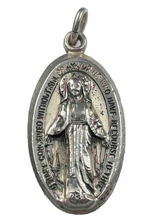 Vintage Catholic Sterling Silver Creed Miraculous Mary Medal , 5.9 Grams Silver