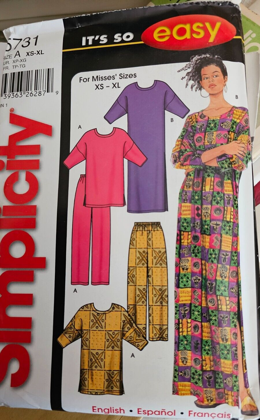 Simplicity 5731 - Easy Pants, Dress and top and Caftan - Size S-XL FF Uncut