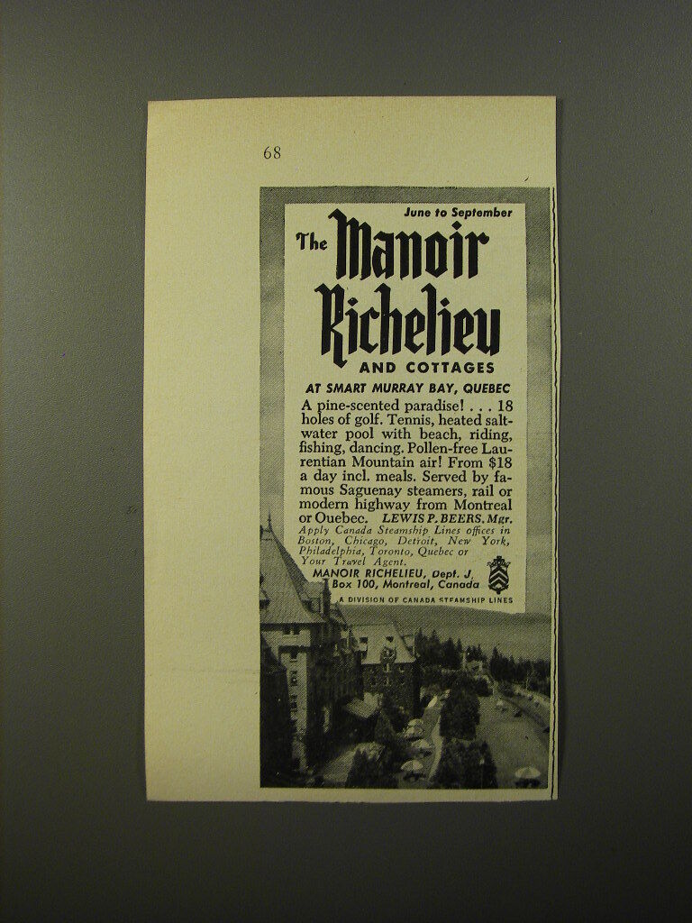 1954 Manoir Richelieu Resort Ad - The Manoir Richelieu and Cottages