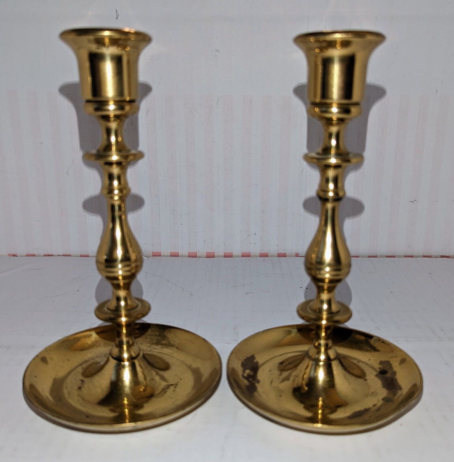 Brass Candlesticks Vtg  Classic Pair of Marked with an M. Heavy Good Condition🕯