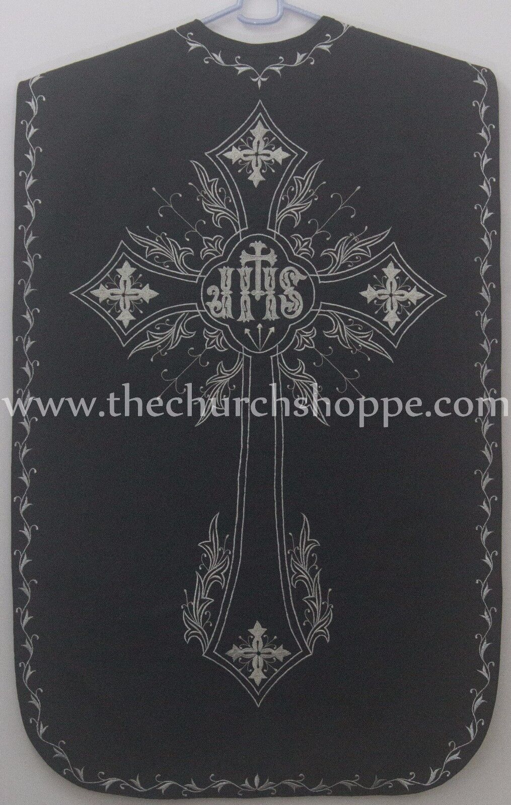Black Roman Chasuble Fiddleback Vestment and 5pcs mass set IHS embroidery NEW 