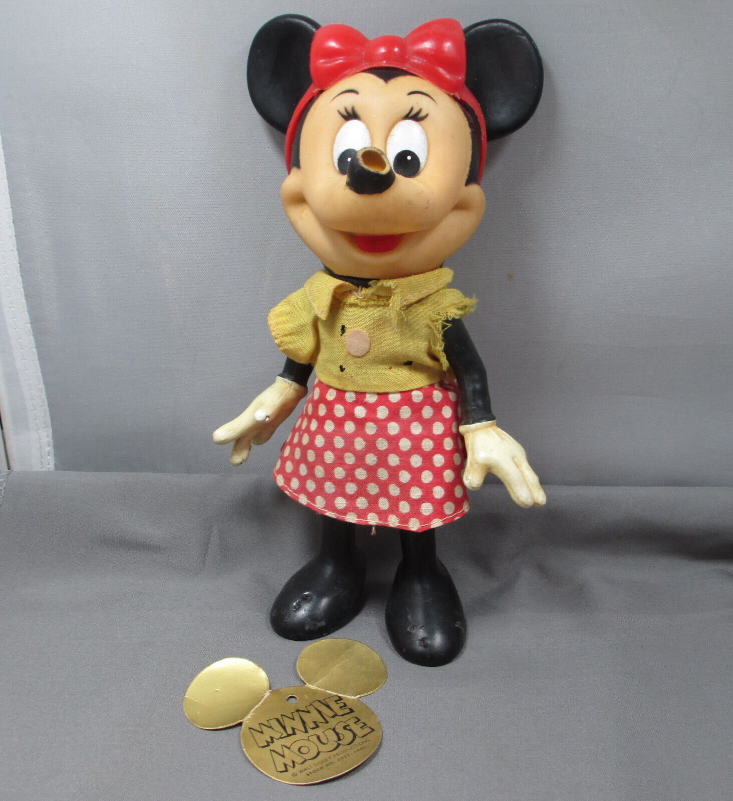 Vintage Walt Disney Productions 1960s Dakin Minnie Mouse Plastic Doll DAMAGED