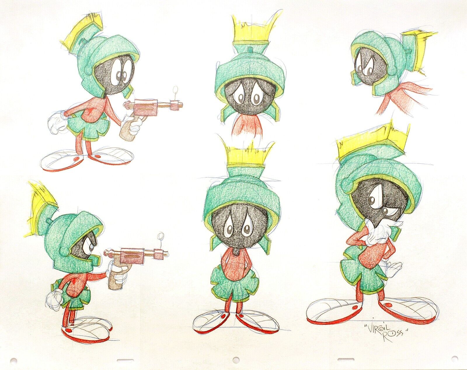 SIX ORIGINAL DRAWINGS OF - Marvin the Martian - Signed By Virgil Ross