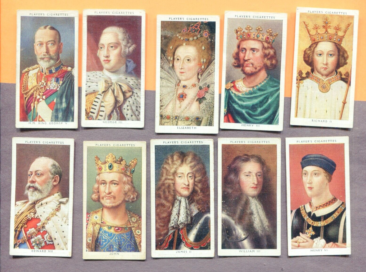 1935 JOHN PLAYER & SONS CIGARETTES KINGS AND QUEENS OF ENGLAND 10 TOBACCO CARDS