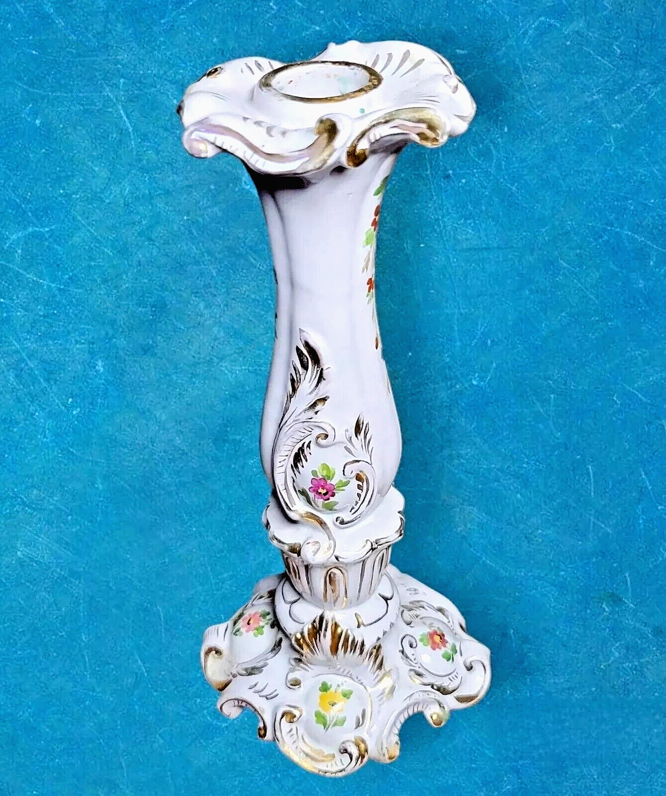 Hand-Painted  Italian Porcelain Candle/Candlestick Holder Floral VTG ANTIQUE