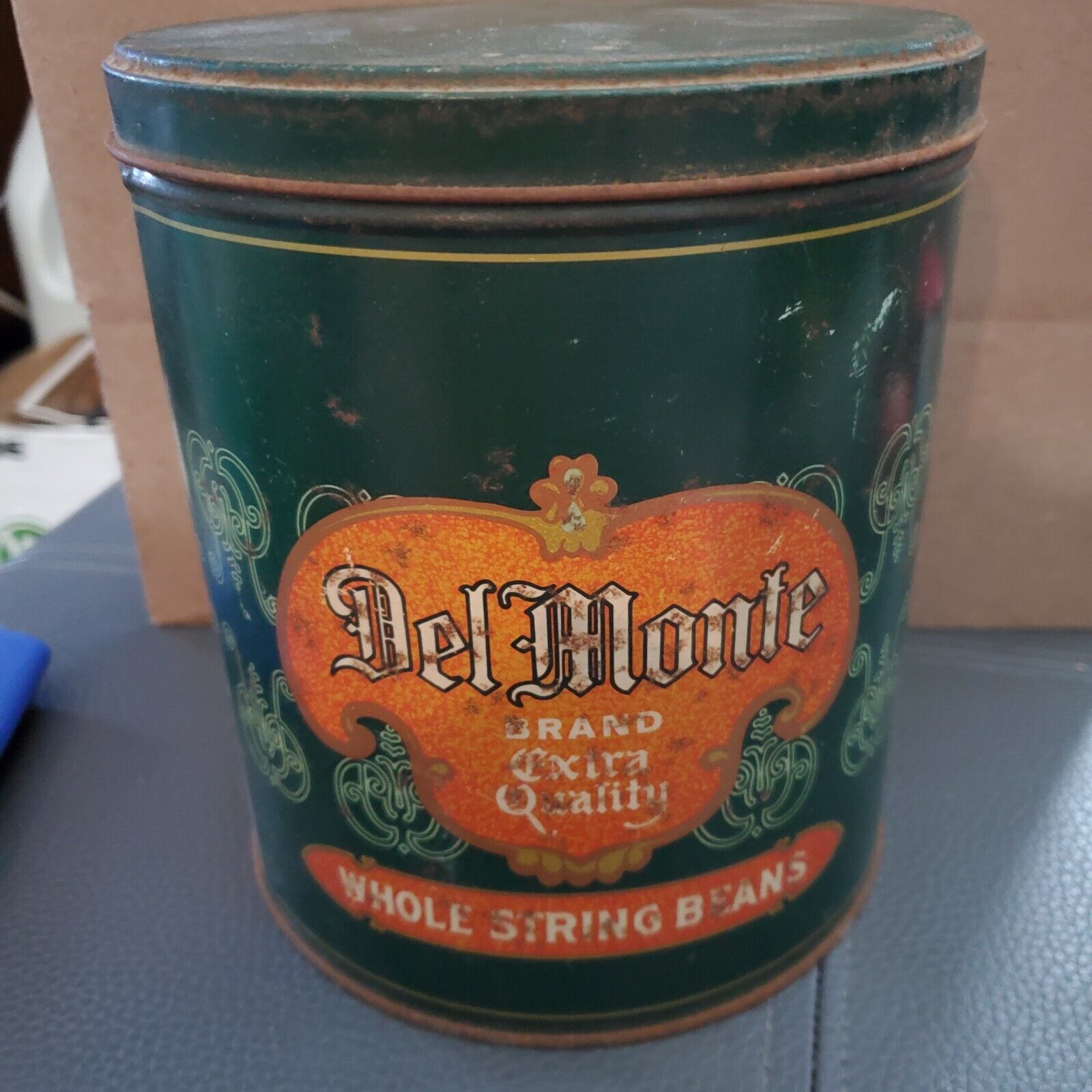 Vintage Del Monte Whole String Beans Tin Round Green