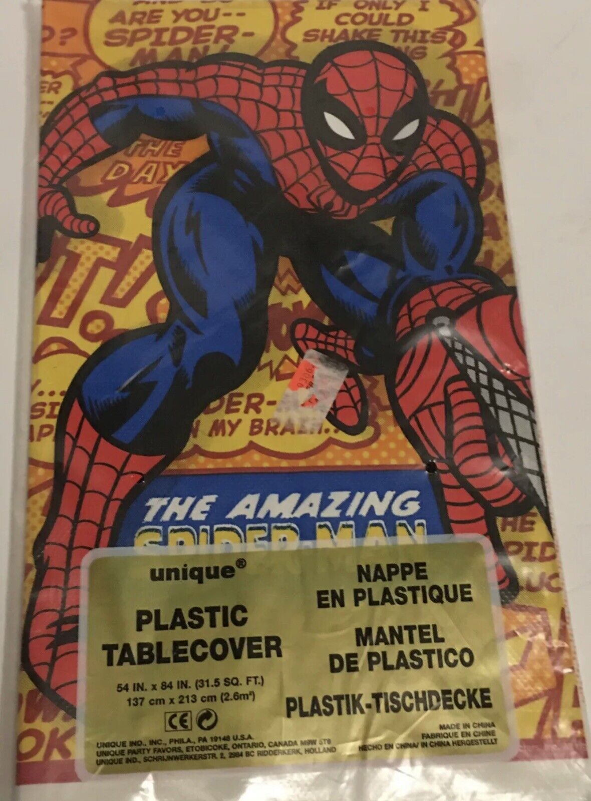 Vintage 1999 Marvel Comics Amazing Spider-Man Tablecover Sealed Plastic rare