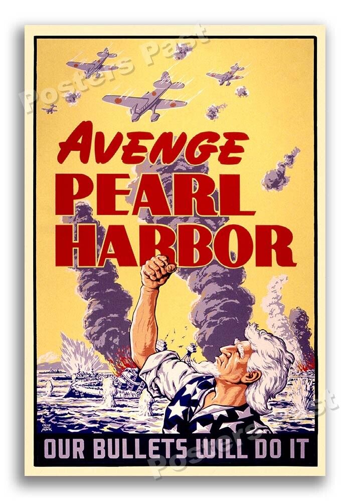1942 Avenge Pearl Harbor Vintage Style WW2 Poster - 20x30