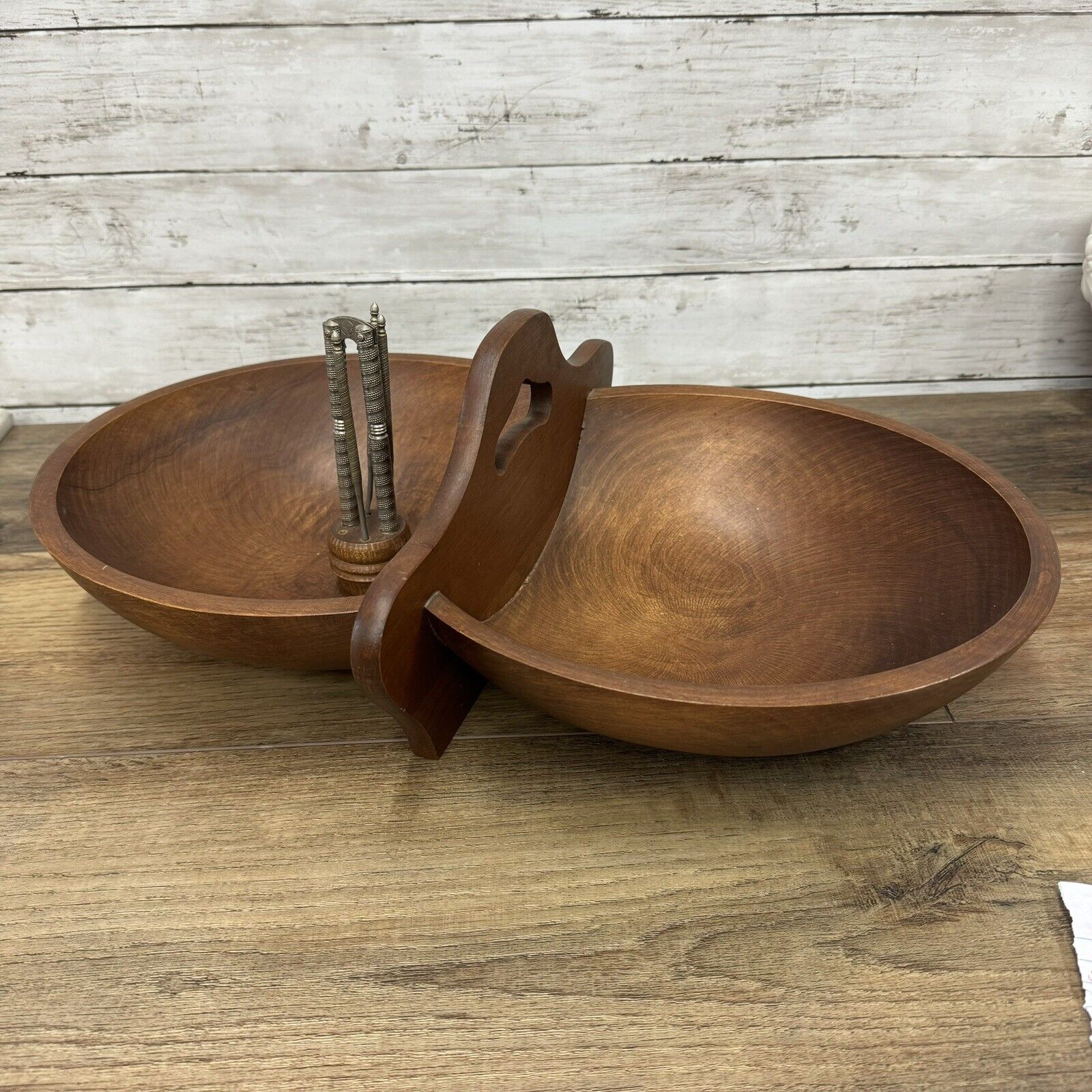 Vintage MCM Mid Century Style Woodcroftery Nut Serving Double Sided Bowl Ohio