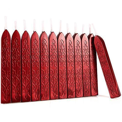 12 Pieces Metalic Red Sealing Wax Sticks With Wicks Vintage Wax Seal Kit With Wi