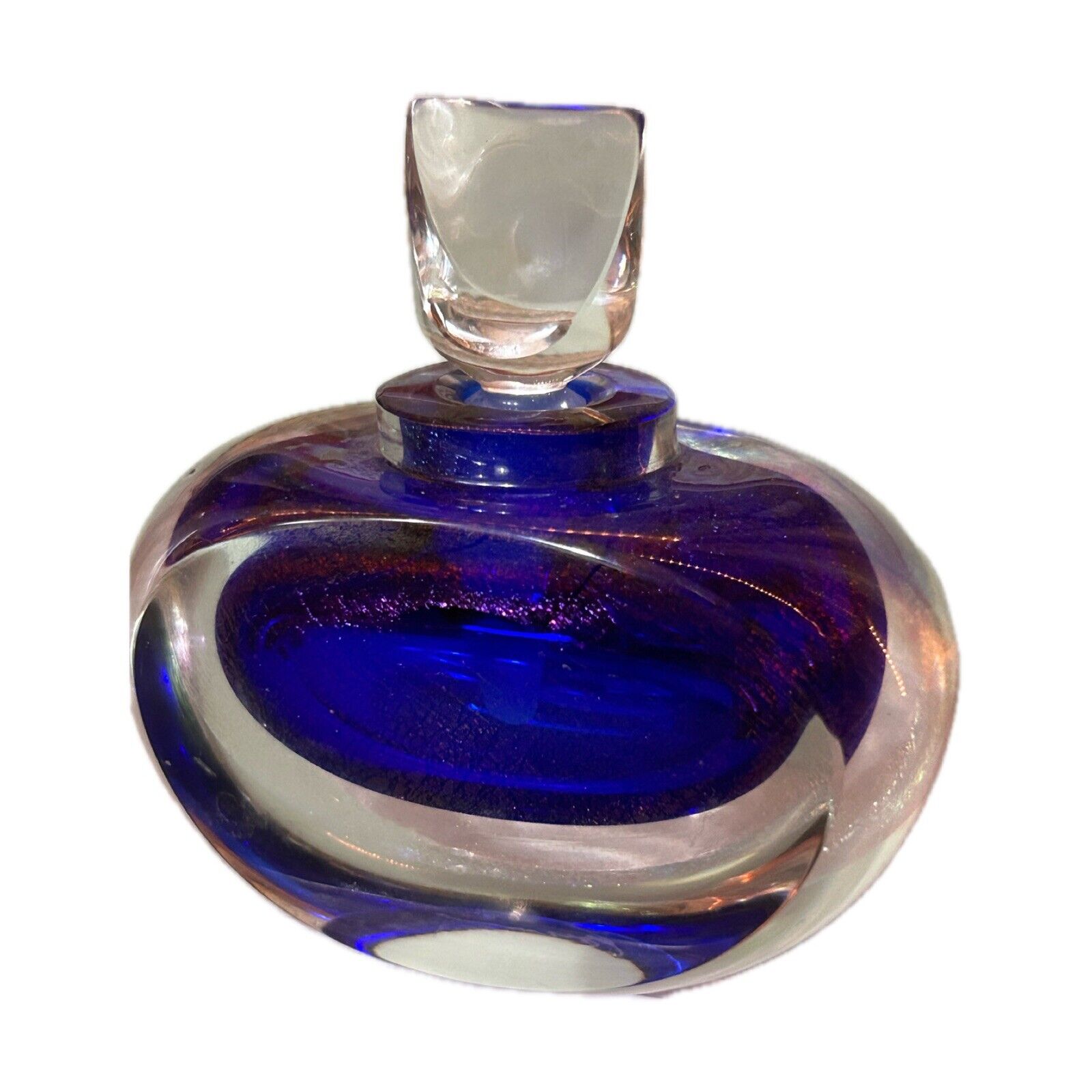 Correia Art Glass Iridescent Cobalt Blue Clear Perfume Bottle Signed Limited Ed