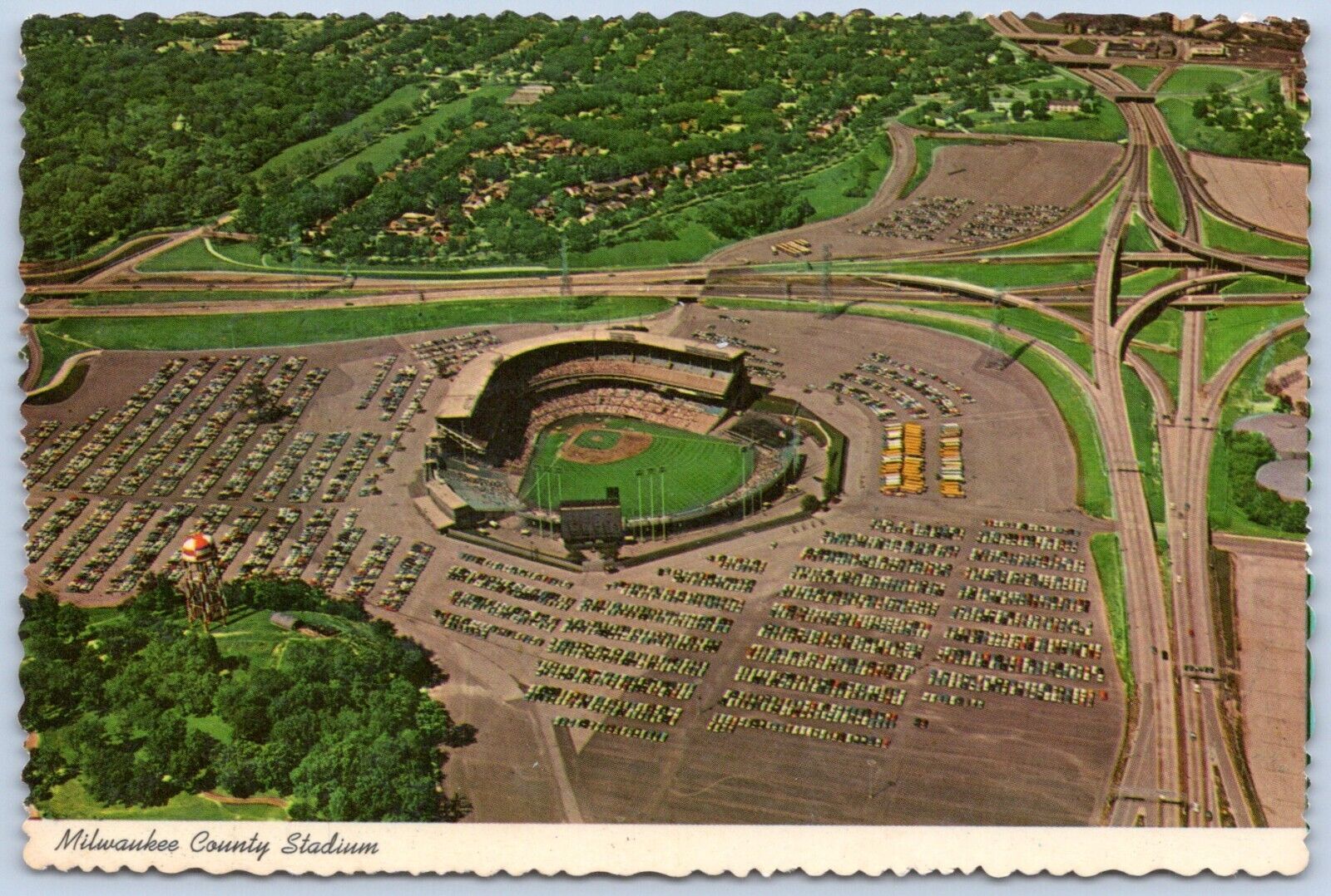 Postcard WI Wisconsin Milwaukee County Stadium Aerial View Teich 6x4 #1 B53