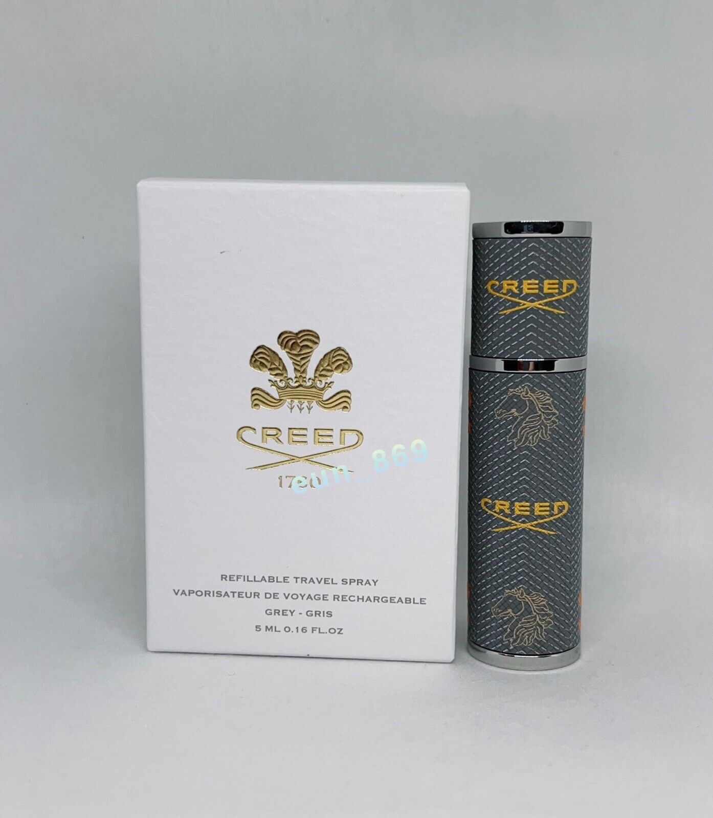 Creed Gray Leather Refillable Travel Spray Atomizer 0.16oz / 5ml W/ Aventus New