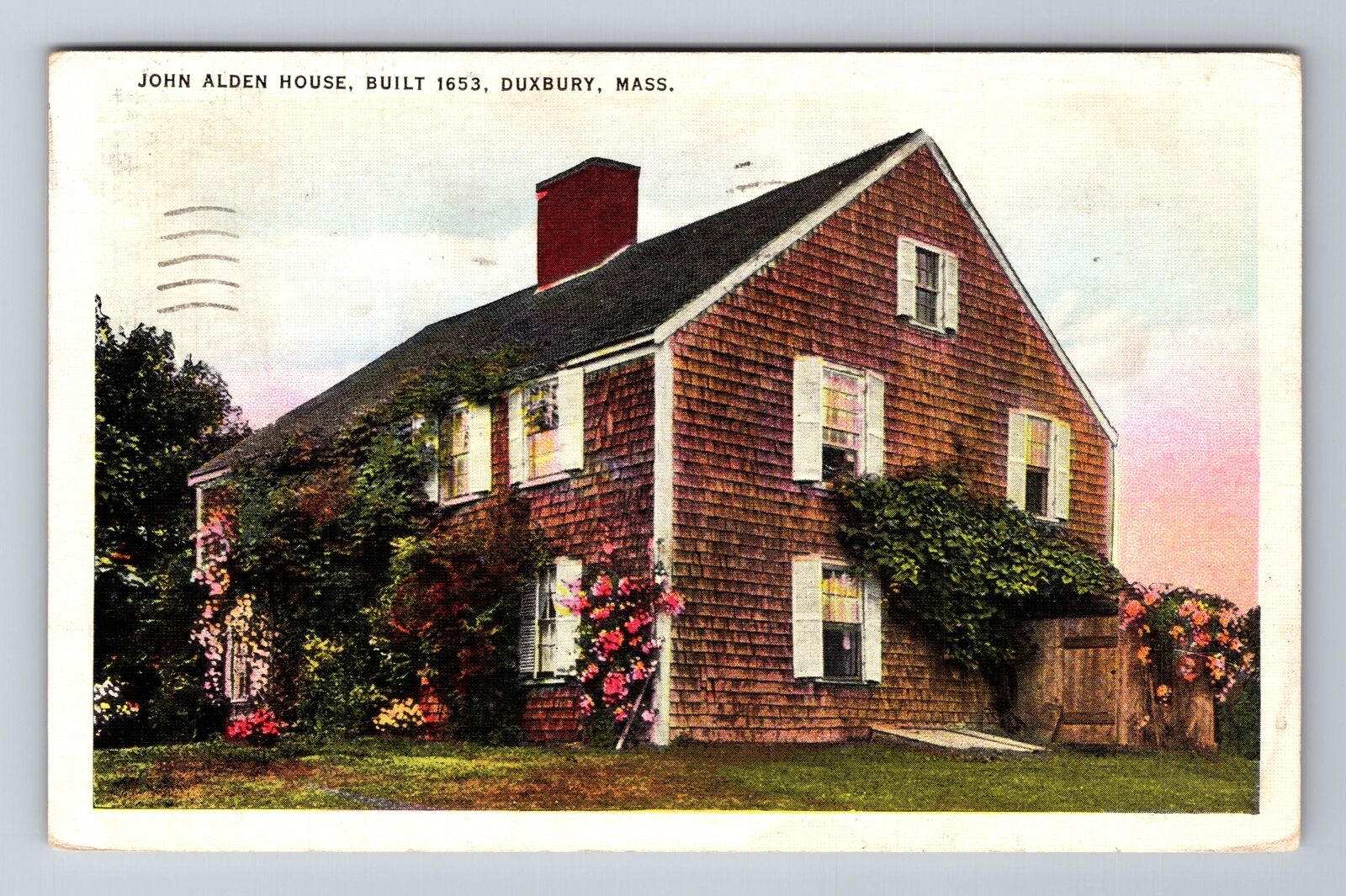 Duxbury MA-Massachusetts, John Alden House, Antique, Vintage c1939 Postcard