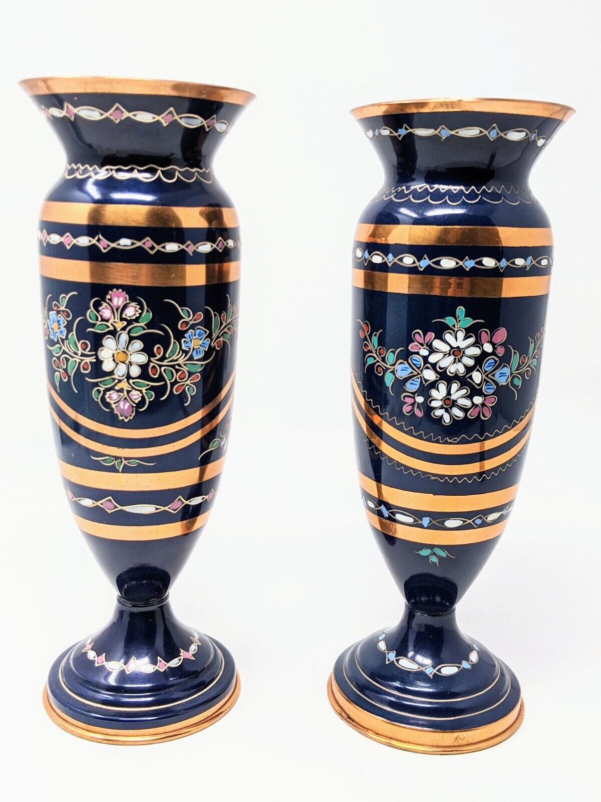 2 Copper Coated Painted Vases  Floral Beautiful Please See Photos.