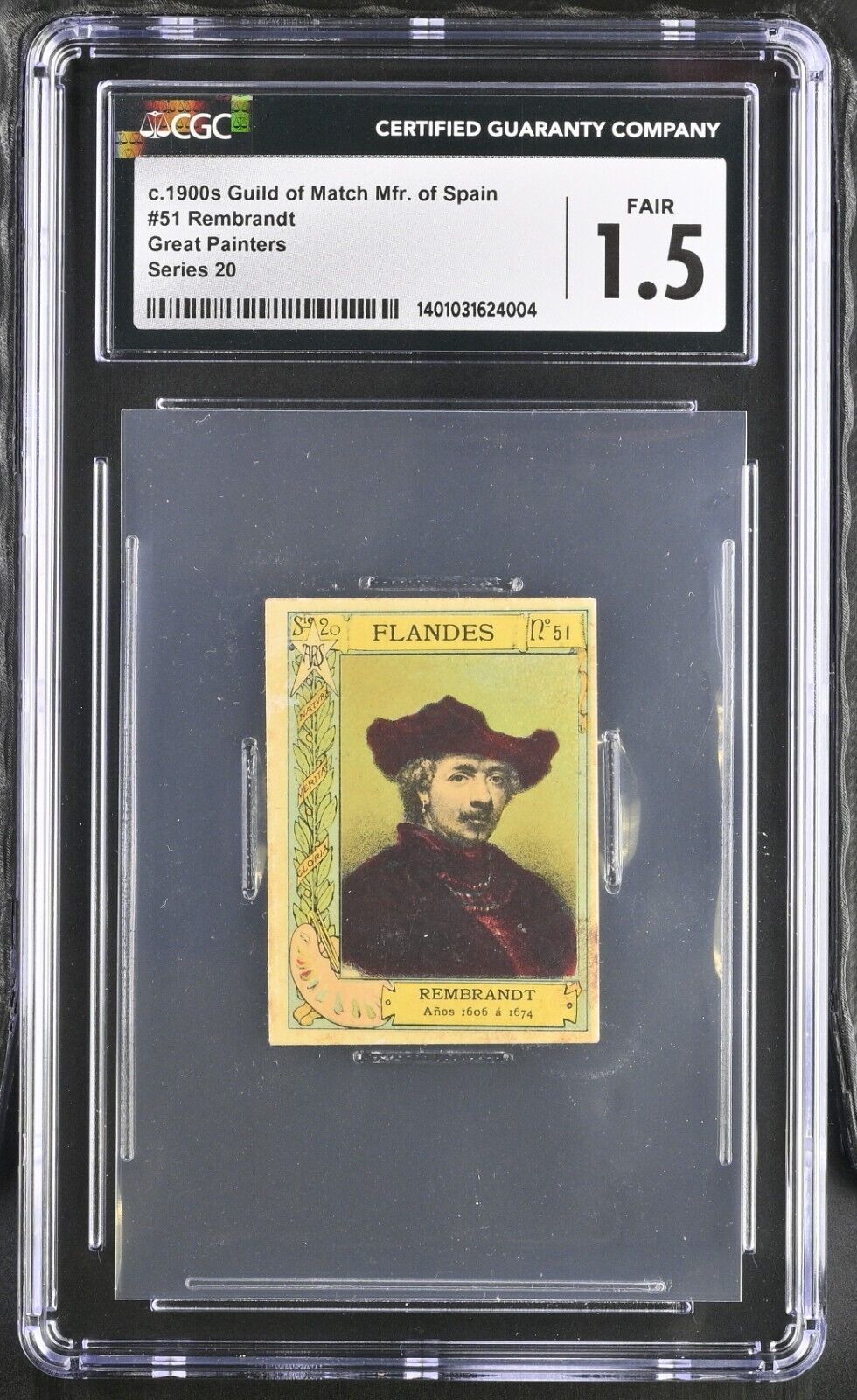 c1900s Guild of Match Great Painters Card #51 Rembrandt Series 20 CGC 1.5 FR