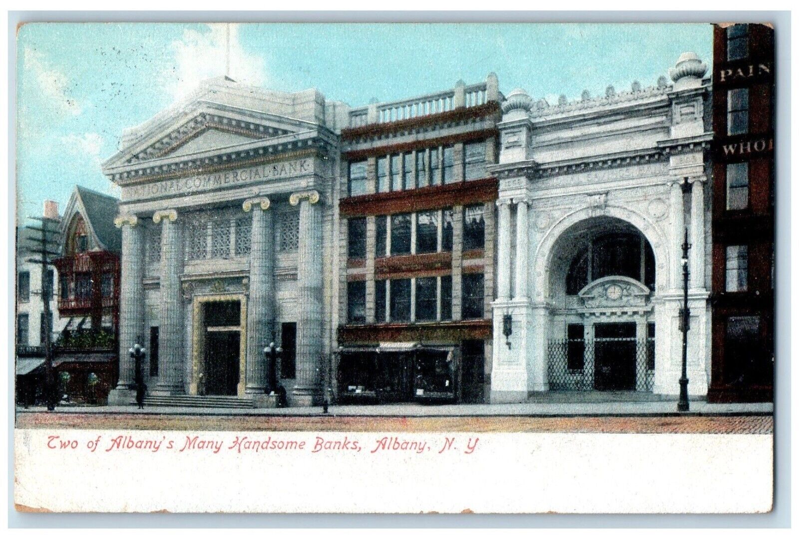 1908 Two Of Albany\'s Many Handsome Banks Building Albany New York NY Postcard