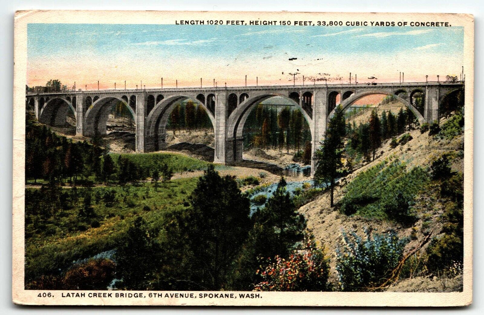 Latah Creek Bridge Postcard Spokane Washington WA PM 1918