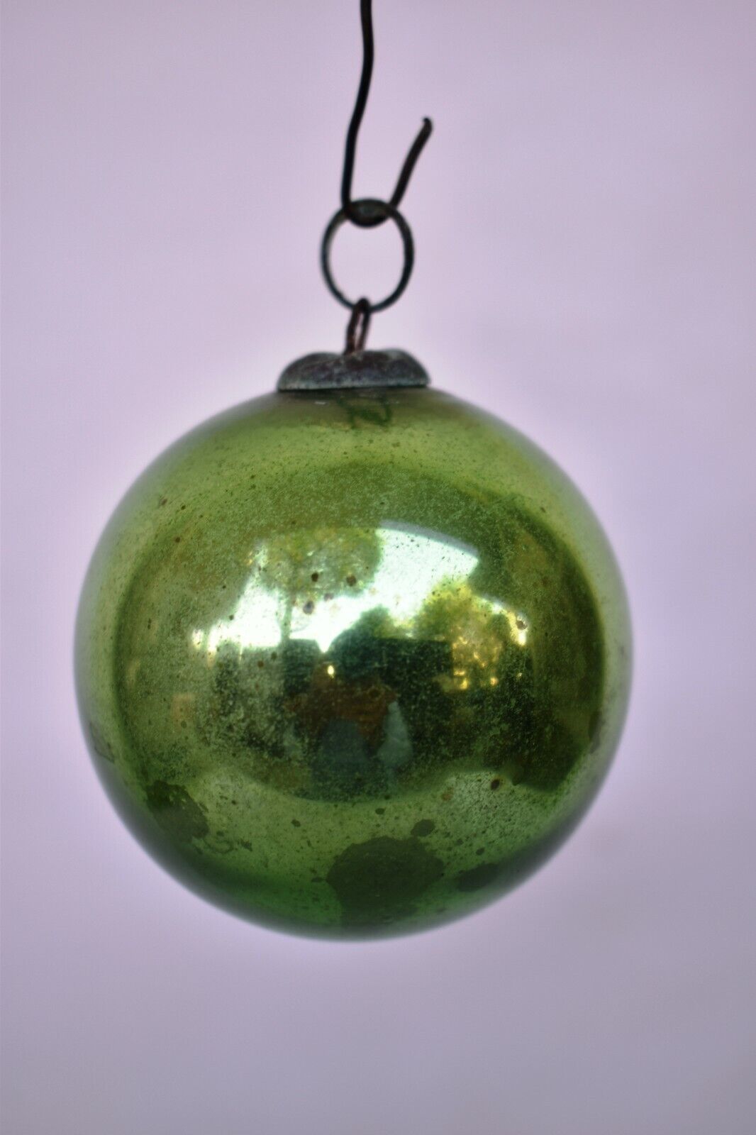 Antique Kugel Ornaments Green Glass Ball Mercury Brass Cap Christmas X-Mass\