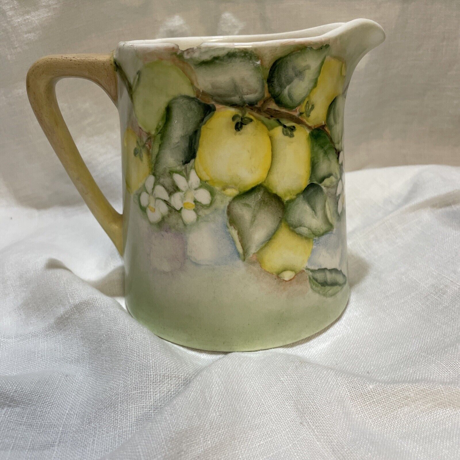 Antique Hand Painted Porcelain Pitcher Lemons