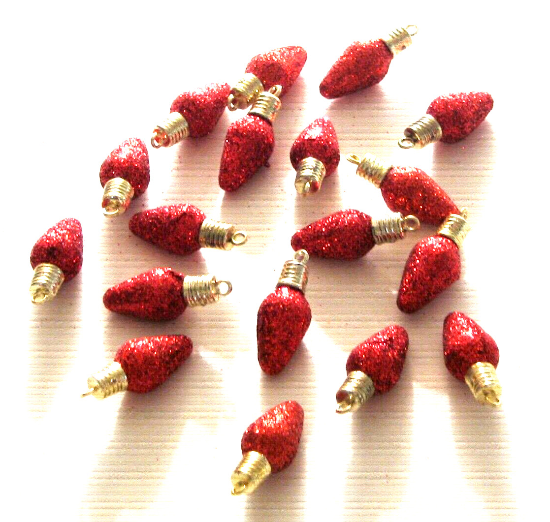 Red Christmas Lights Micro Ornaments 29mm for Miniature Decorations, 18 Total