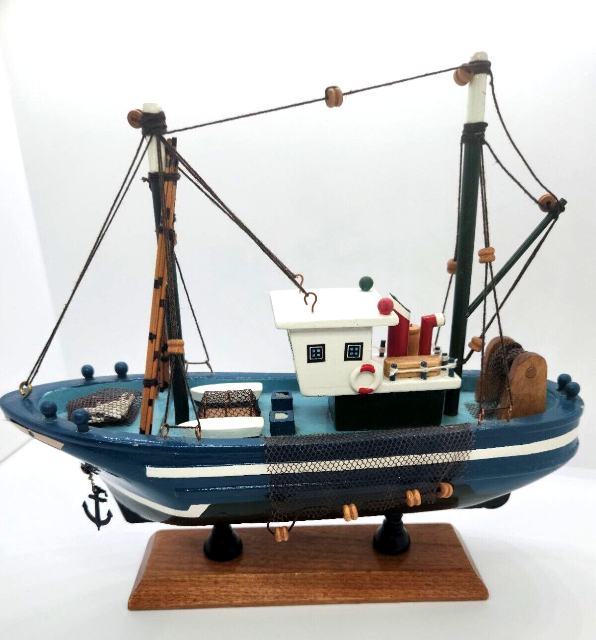 Handcrafted Wooden Model Fishing Boat Vessel Decorative Display