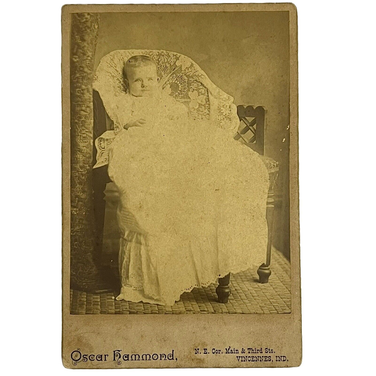 Antique Post Mortem Photograph Child Eyes Open Cabinet Card Vincennes In