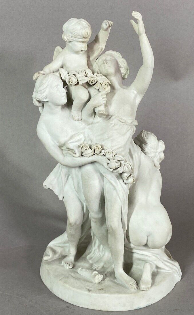 Antique French Sevres Bisque Porcelain Sculpture - Three Graces with Cupid