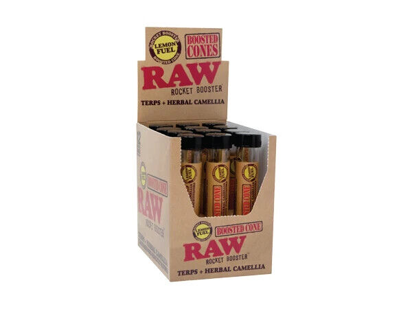 RAW ROCKET BOOSTED TERP INFUSED CONES LEMON FUEL FLAVOR BOX OF 12 PCS