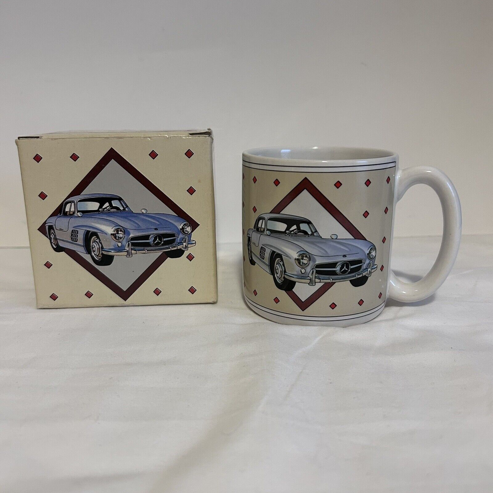Vtg 1988 Collectible Coffee Mug With Box Featuring The 1955 Mercedes Gullwing