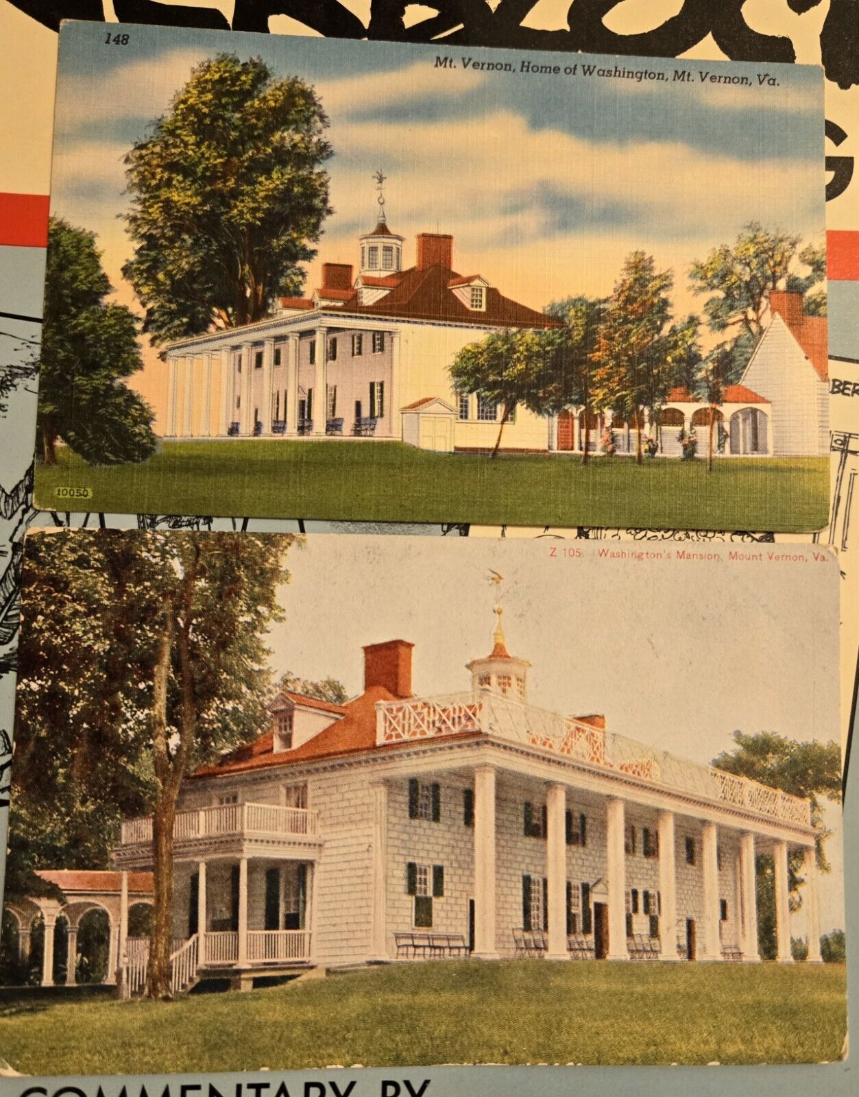 2 Vintage Unused Postcard Washington's Mansion, Mount Vernon, VA J2 